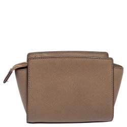 Pre Owned Michael Kors Dark Beige Leather Mini Selma Crossbody Bag