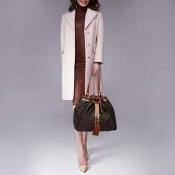 Pre Owned MICHAEL Michael Kors Brown/Tan Signature Coated Canvas and Leather Marina Drawstring Tote