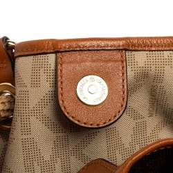 Pre Owned MICHAEL Michael Kors Brown/Tan Signature Coated Canvas and Leather Marina Drawstring Tote