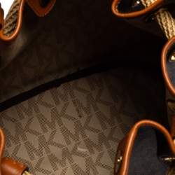 Pre Owned MICHAEL Michael Kors Brown/Tan Signature Coated Canvas and Leather Marina Drawstring Tote