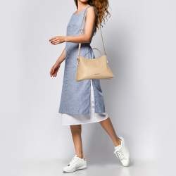 Pre Owned حقيبة كتف مايكل كورس بورتيا جلد سافيانو بيج فاتح كبيرة