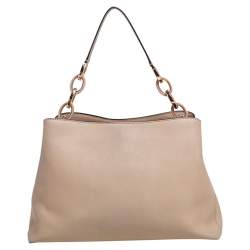 Pre Owned حقيبة كتف مايكل كورس بورتيا جلد سافيانو بيج فاتح كبيرة