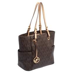 Pre Owned حقيبة يد توتس مايكل مايكل كورس جيت سيت جلد و كانفاس مقوى بني بالشعار