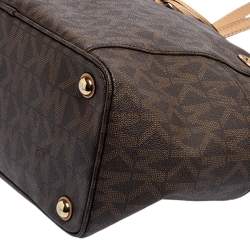 Pre Owned حقيبة يد توتس مايكل مايكل كورس جيت سيت جلد و كانفاس مقوى بني بالشعار