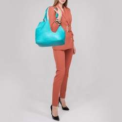 Pre Owned حقيبة يد توتس مايكل كورس كولغات غراب جلد أزرق اكوا