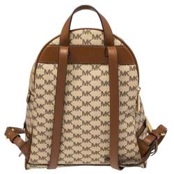 Pre Owned حقيبة ظهر مايكل كورس أبيي كانفاس مقوى بيج متوسطة بالشعار