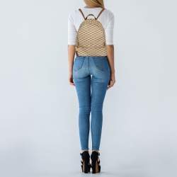 Pre Owned حقيبة ظهر مايكل كورس أبيي كانفاس مقوى بيج متوسطة بالشعار