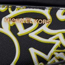 مملوكة مسبقًا Michael Kors Black Graffiti Print Coated Canvas and Leather Belt Wristlet Clutch