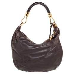 Pre Owned Michael Kors Dark Brown Leather Skorpios Hobo