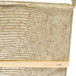 Pre Owned MICHAEL Michael Kors Metallic Gold Croc Embossed Leather Tilda Clutch