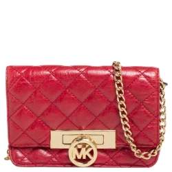 Pre Owned Michael Kors Red Quilted Leather Flap Crossbody Bag