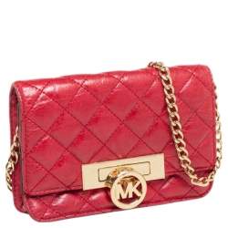 Pre Owned Michael Kors Red Quilted Leather Flap Crossbody Bag