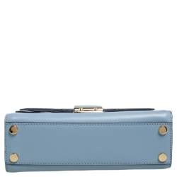 Pre Owned Michael Kors Blue/White Signature Coated Canvas and Leather Kinsley Top Handle Bag