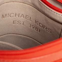 Pre Owned Michael Kors Orange Signature Embossed Neoprene Fabric Messenger Bag