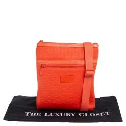 Pre Owned Michael Kors Orange Signature Embossed Neoprene Fabric Messenger Bag