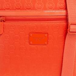Pre Owned Michael Kors Orange Signature Embossed Neoprene Fabric Messenger Bag