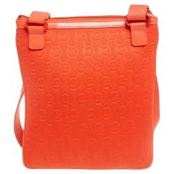 Pre Owned Michael Kors Orange Signature Embossed Neoprene Fabric Messenger Bag