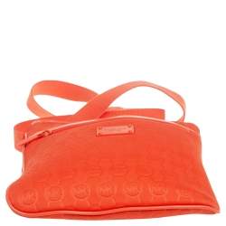 Pre Owned Michael Kors Orange Signature Embossed Neoprene Fabric Messenger Bag
