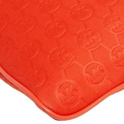 Pre Owned Michael Kors Orange Signature Embossed Neoprene Fabric Messenger Bag