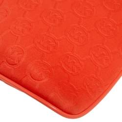 Pre Owned Michael Kors Orange Signature Embossed Neoprene Fabric Messenger Bag