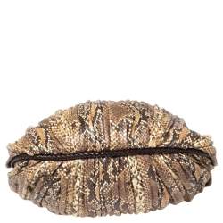 Pre Owned Michael Kors Brown Python Embossed Leather Skorpios Hobo