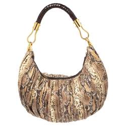 Pre Owned Michael Kors Brown Python Embossed Leather Skorpios Hobo