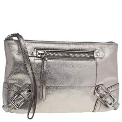 Pre Owned حقيبة معصم كلاتش مايكل كورس ميتالك جلد فالون فضى ميتالك 