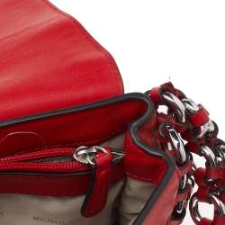 Michael Kors Red Leather Piper Flap Shoulder Bag