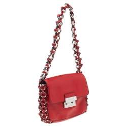 Michael Kors Red Leather Piper Flap Shoulder Bag