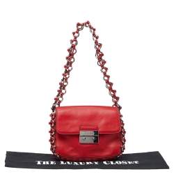 Michael Kors Red Leather Piper Flap Shoulder Bag