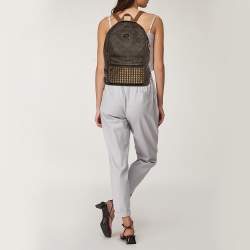 Pre Owned حقيبة ظهر مايكل مايكل كورس جيت سيت كانفاس مقوى بالشعار وجلد بنية مرصعة  