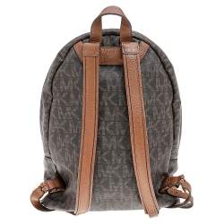 Pre Owned حقيبة ظهر مايكل مايكل كورس جيت سيت كانفاس مقوى بالشعار وجلد بنية مرصعة  