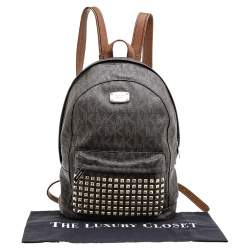 Pre Owned حقيبة ظهر مايكل مايكل كورس جيت سيت كانفاس مقوى بالشعار وجلد بنية مرصعة  