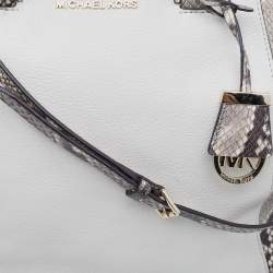 Michael Michael Kors Beige-Black Python Embossed Leather And Leather Large Riley Satchel