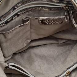 Michael Michael Kors Beige-Black Python Embossed Leather And Leather Large Riley Satchel