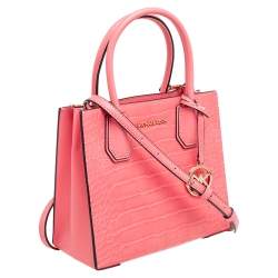 مملوكة مسبقًا حقيبة يد توتس مايكل كورس ميرسر جلد نقشة التمساح برتقالي زهري