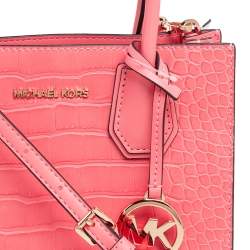 مملوكة مسبقًا حقيبة يد توتس مايكل كورس ميرسر جلد نقشة التمساح برتقالي زهري