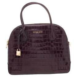Pre Owned Michael Kors Burgundy Croc Embossed Leather Satchel