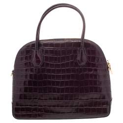 Pre Owned Michael Kors Burgundy Croc Embossed Leather Satchel