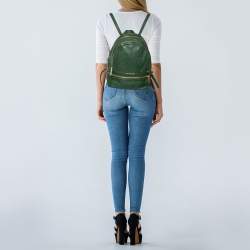 Pre Owned Michael Kors Green Leather Rhea Zip Backpack