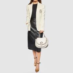 Pre Owned Michael Kors White/Gold Leather Isadore Stitch Top Handle Bag