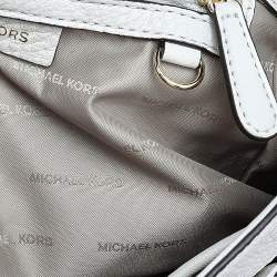 Pre Owned Michael Kors White/Gold Leather Isadore Stitch Top Handle Bag