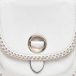 Pre Owned Michael Kors White/Gold Leather Isadore Stitch Top Handle Bag