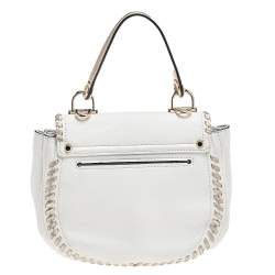 Pre Owned Michael Kors White/Gold Leather Isadore Stitch Top Handle Bag