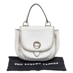 Pre Owned Michael Kors White/Gold Leather Isadore Stitch Top Handle Bag