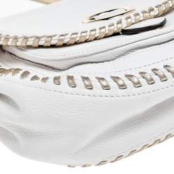 Pre Owned Michael Kors White/Gold Leather Isadore Stitch Top Handle Bag
