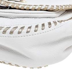Pre Owned Michael Kors White/Gold Leather Isadore Stitch Top Handle Bag