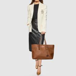 Pre Owned Michael Kors Brown Leather Large Jet Set Travel Tote