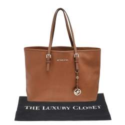 Pre Owned Michael Kors Brown Leather Large Jet Set Travel Tote