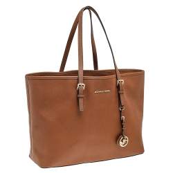 Pre Owned Michael Kors Brown Leather Large Jet Set Travel Tote